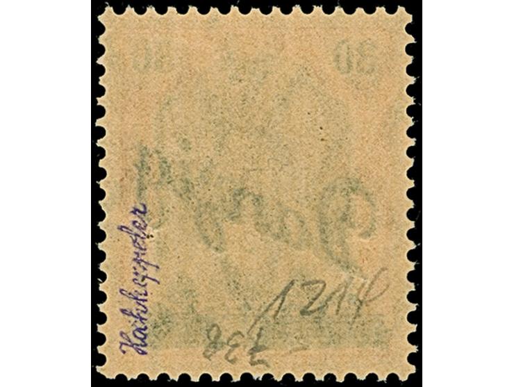 1920, Kleiner Innendienst 30 Pfennig, Probedruck mit doppeltem Aufdruck in gelb und dunkelgrün, postfrisch, tadellos. In post