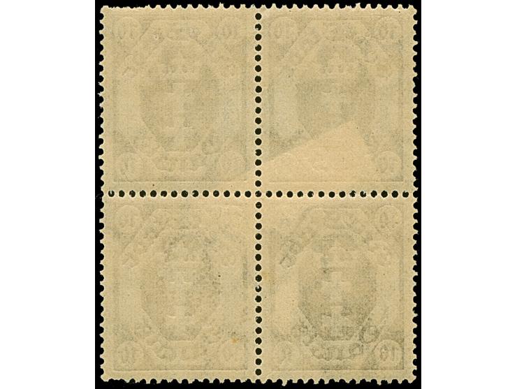 1921, Staatswappen 10 Pfennig, Viererblock mit über alle Marken gehender geklebter Papierbahn, postfrisch, einige gering verk