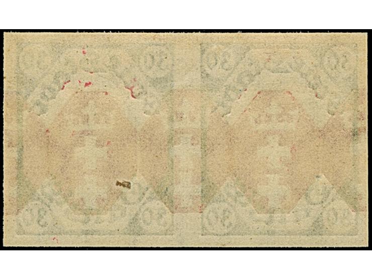 1921, Staatswappen 30 Pfennig, waagerechtes Paar, ungezähnt mit Doppeldruck des Mittelstücks, postfrisch, tadellos, unsignier