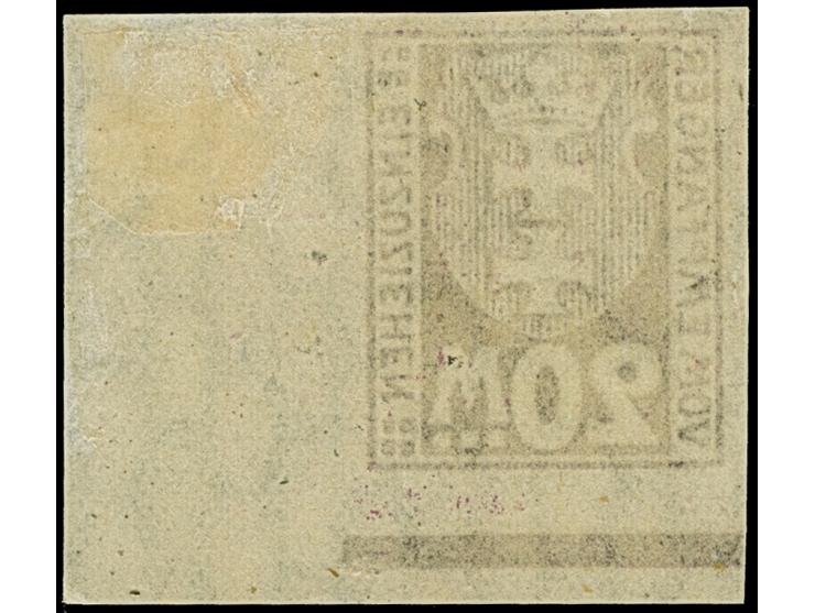 1923, Staatswappen 20 Mark, ungezähnt, ohne Aufdruck, stehendes Wasserzeichen, aus der rechten unteren Bogenecke, postfrisch 