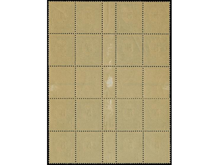 1920, Aufdruck-Provisorien 5 Pf. auf 20 Pfennig dunkelgraublau, 16er-Block mit Herzstück und Zwischenstegpaaren, Aufdruckfeld