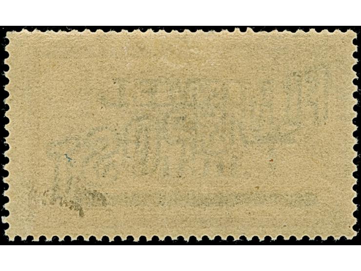 1921, Flugpost 1 mark auf 50 Centimes dunkelgrün/grauultramarin auf weißem Papier, doppelter Aufdruck, mit Urmarkenplattenfeh