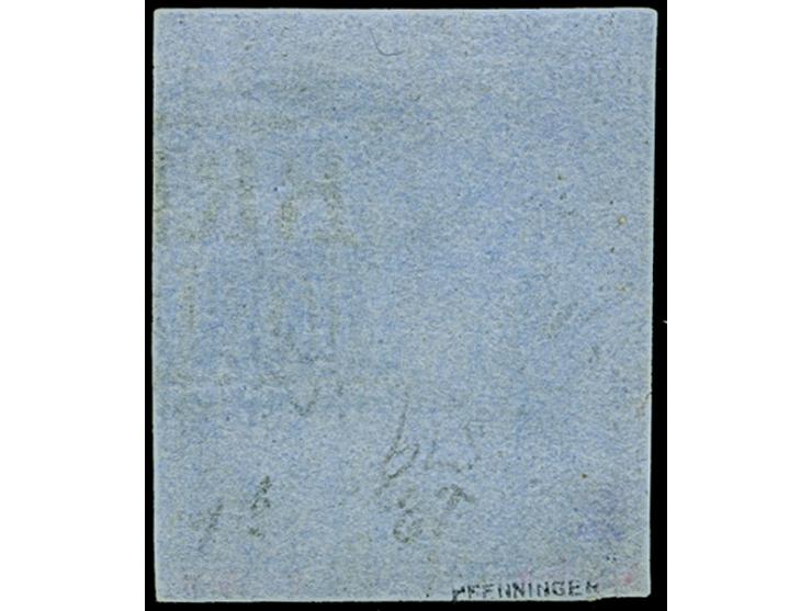 1855, 3 Grote auf blaugrau, Type I, senkrecht gestreiftes Papier, mit "Bogen über der Krone", sehr farbfrisch und voll- bis b