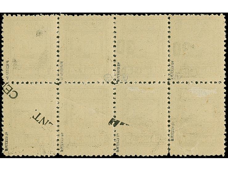 1923, Angliederung des Memellandes 30 Centu auf 50 Mark, 8er-Block, durch Bogenumschlag vorder- und rückseitig mit Aufdruck, 