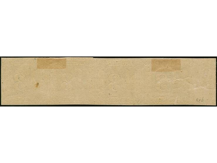 ⅓ Sgr. auf hellbraunocker im waagerechten 4er-Streifen, an 2 Stellen winzig berührt, sonst voll- bis breitrandig, links mit c