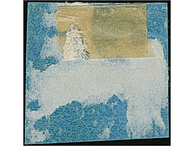 1853, 3 Kr. a. dunkelblau, farbfrisch und noch voll- bis überrandig, ungebraucht mit Originalgummi und größeren Papier Anhaft