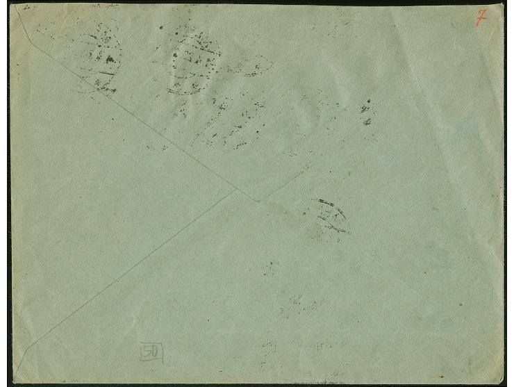 1920, Germania 2 Pfennig gelbgrau, senkrechter 5er-Streifen und zwei Einzelwerte sowie zwei Einzelwerte Germania 3 Pfennig ol