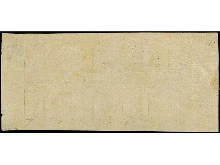 1 Sgr. karminrot im waagerechten 8er-Block, farbfrisch, leicht berührt bis breitrandig, rechts mit ca. 10 mm Bogenrand, ungeb