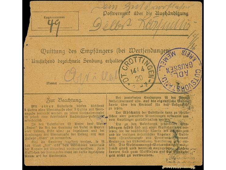 1920, Germania 25 Pfennig braunorange, senkrechter Dreierstreifen (ein Wert leicht über den Rand geklebt), sauber mit Stempel