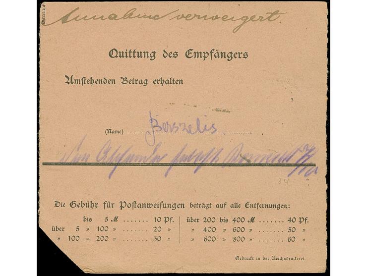 1920, Germania 50 Pfennig graulila/schwarz, farbfrisch und gut gezähnt, sauber mit Stempel "SCHMALLENINGKEN 27.9.20" auf Post