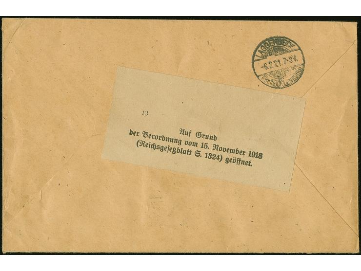 1920, 30 pfennig auf 30 Centimes orange auf GC-Papier, waagerechter 5er-Streifen aus der linken unteren Bogenecke mit Druckda