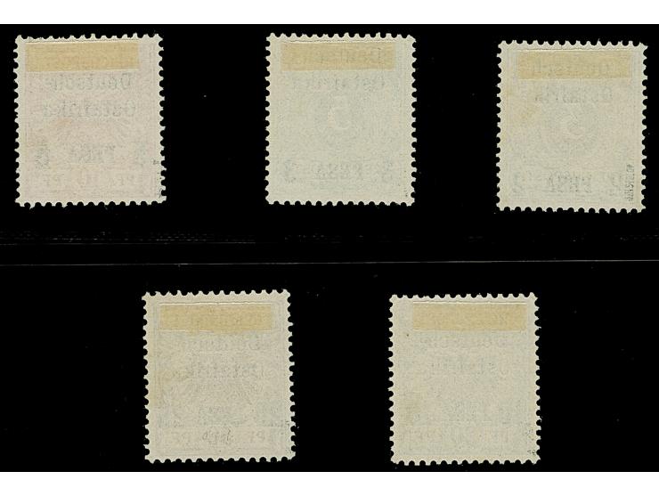 "Deutsch-Ostafrika", 2-zeiliger schwarzer Probeaufdruck auf 2 P. – 25 P., ungummiert&nbsp;