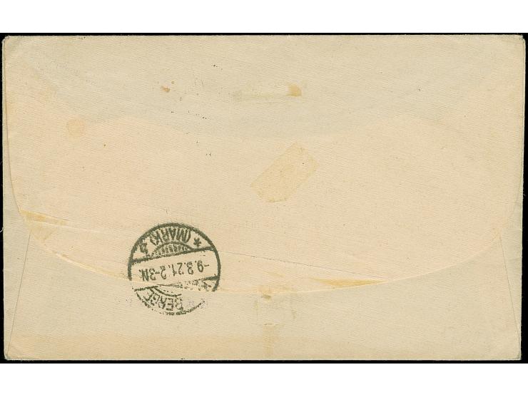 1920, 3 mark auf 2 franc rötlichorange/hellgrünlichblau auf GC-Papier, farbfrisch und gut gezähnt, sauber mit klarem EKr. “GA