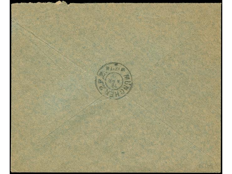 1923, Sichelaufdruck 25 Markes auf 5 Centai, 8er-Block mit zwei Zwischenstegpaaren, farbfrisch und ausgabetypisch gezähnt, sa