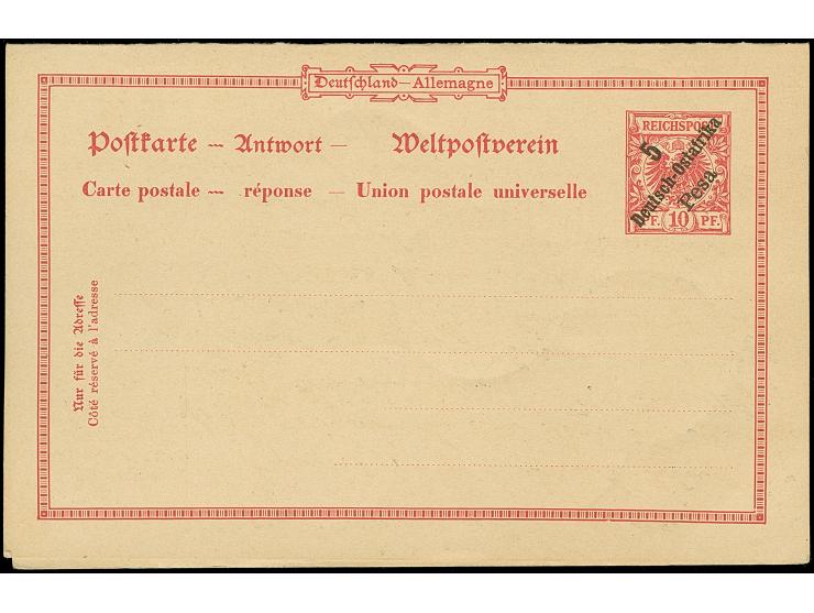 2 P. und 3 P., je 2 Einzelwerte als Zufrankatur auf Doppelkarte 5 P. ohne Buchstaben nach dem Druckdatum, als R-Karte mit lan