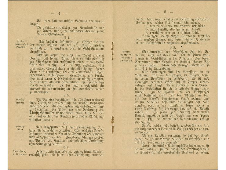 Halle/Saale-Courier: 1892, Dienst-Ordnung für die Briefträger der Briefbeförderung Courier mit violettem L1 “Inh. Blüher &amp