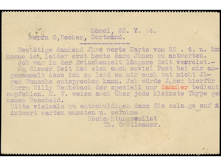 1923, 10 Centu auf 25 Mark auf 5 Centu, schmale Marke, zusammen mit litauischer Zufrankatur mit Stempel “KLAIPEDA 26.V.24” au