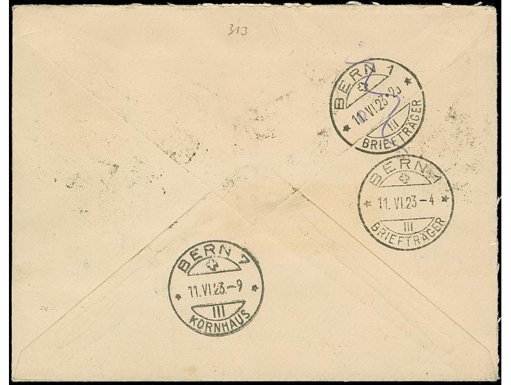 1923, Wappenreiter 300 Mark und Hafenjubiläum 200 und 3000 Mark, mit Mark und Centu-Zufrankatur mit Stempel “KLAIPEDA 7.VI.23