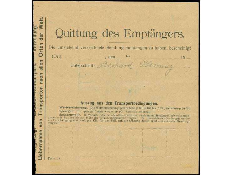 Leipzig-Leipziger Paketfahrt Albert Meyer: 1913, 20 Pfg. braun mit Stempel “LEIPZIGER PAKETFAHRT ALBERT MEYER 28.MAI.1914” au
