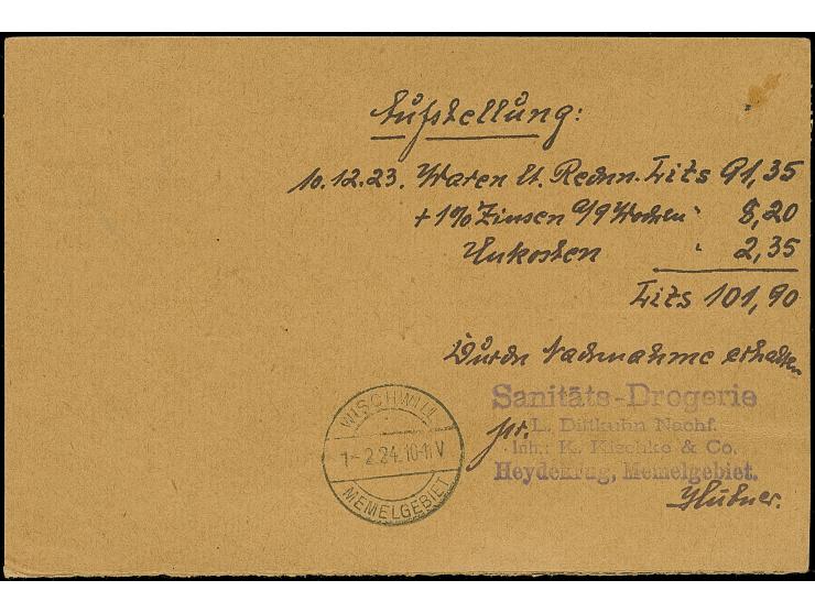 1923, Angliederung des Memellandes an Litauen 1 Litas auf 800 Mark mit litauischer Zufrankatur mit Stempel “SILUTE 3.II.24” a