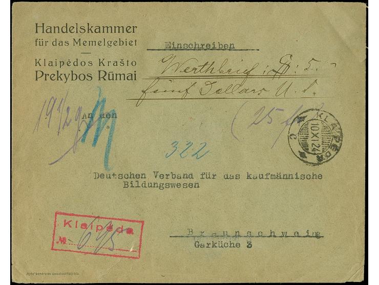 1923, Angliederung des Memellandes an Litauen 1 Litas auf 2000 Mark mit litauischer Zufrankatur, rückseitig mit Stempel “KLAI
