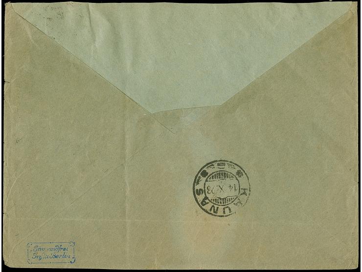 “In Klaipeda entlastet.”, violetter Ra2 auf Brief aus Danzig über Kaunas nach Heydekrug mit Ovalstempel “Porto.” sowie hansch