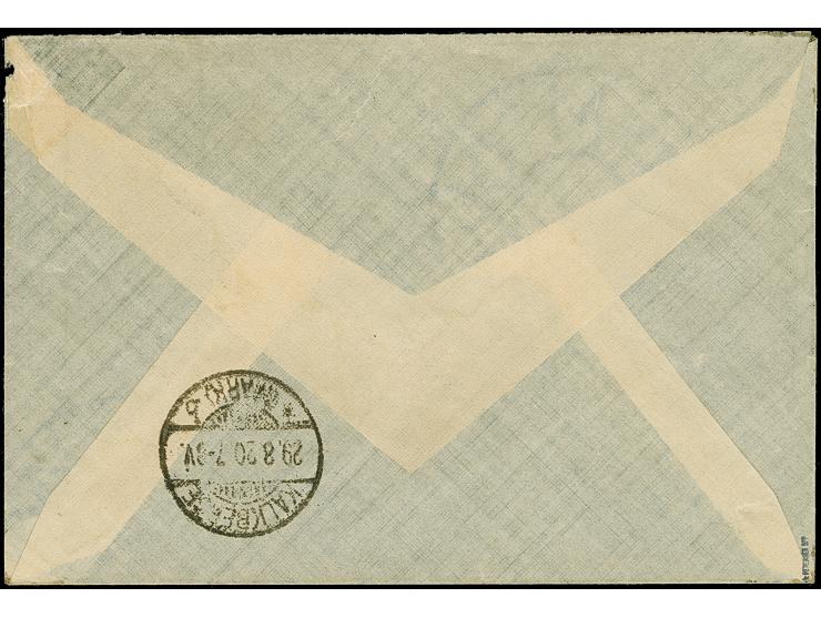 “SOKAITEN (Kr. RAGNIT) 25.8.20”, dreimal klar auf Germania 20 und 50 Pfennig mit Zufrankatur auf R-Brief aus der bekannten Da