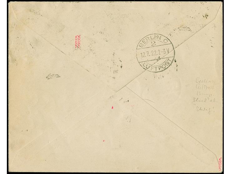 1922, Flugpost 3 M. auf 60 Centime mit Zufrankatur mit Stempel “MEMEL 10.7.22” auf portogerechtem Luftpost-R-Brief nach Paris