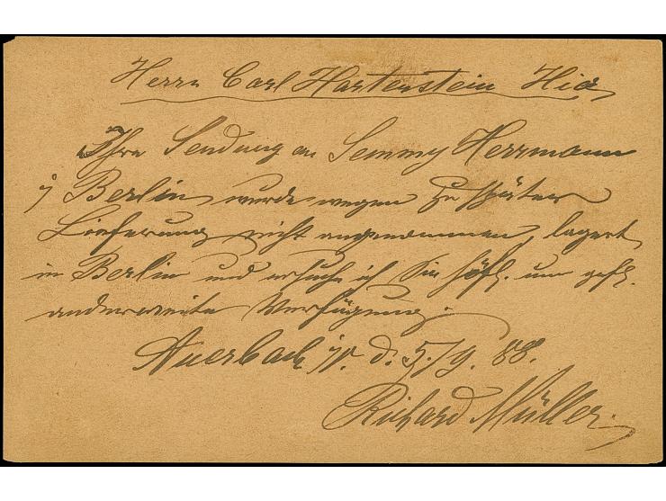 Auerbach-Express-Paketverkehr und Privat-Verkehr: 1887, 2 Pfg. graulila mit Federstrich-Entwertung auf Postkarten-Vordruckkar