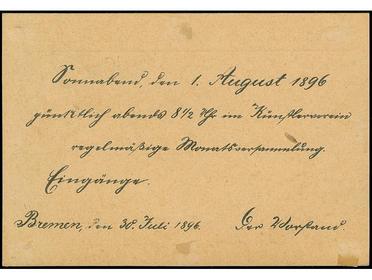 Privat-Beförderungs-Amstalt: 1896, “BREMEN PRIVAT BRIEFBEFÖRDERUNGS ANSTALT Porto bezahlt 30.JUL.1896 IV” in Schwarz sehr kla