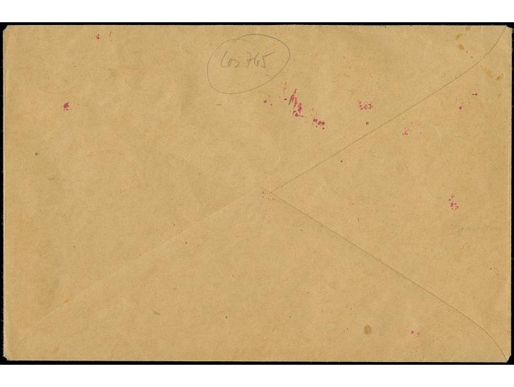 Handstempel in rot: Germania 5-40 Pfennig sowie 60 und 75 Pfennig, jeder Wert einzeln sauber gestempelt “OPPELN 18.2.20” auf 