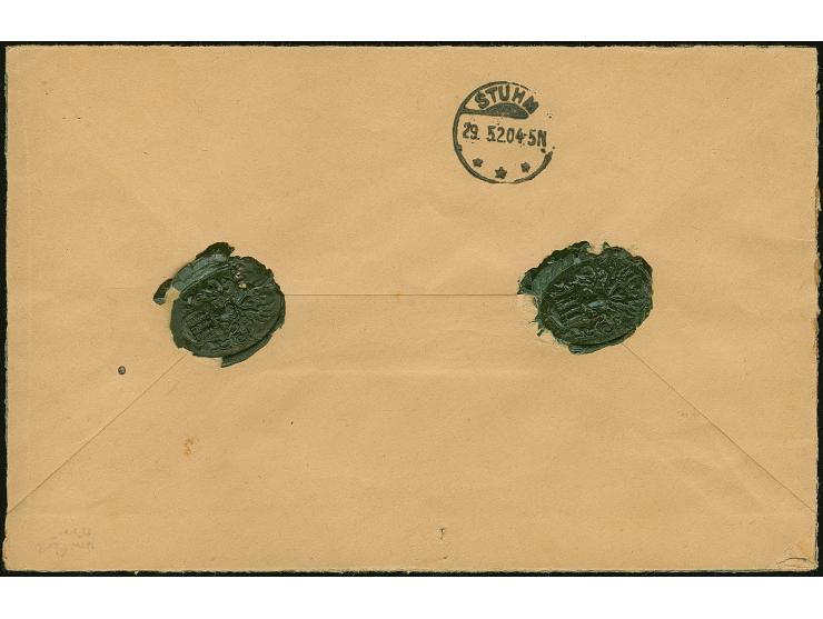 1920, Versuchsaufdrucke: 1 Mark karmin mit Mediävalaufdruck in rot, zusammen mit u.a. Germania 50 Pfennig, rotem Probeaufdruc