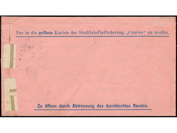 Courier: 1894, Ganzsachen-Kartenbrief 3 Pfg. mit Stempel “Stadtbrief-Beförderung COURIER 12.1895” und Text. Der Umschlag link