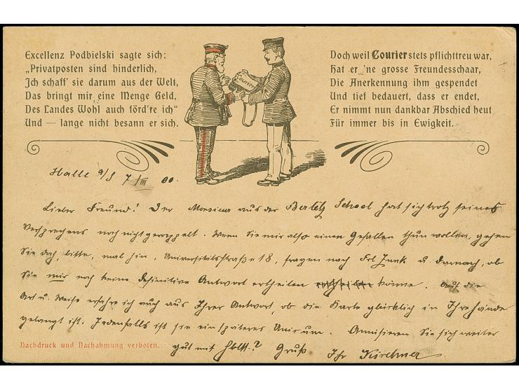 Courier: 1900, Abschieds-Ganzsachenkarte 5 Pfg. mit Stempel “CORIER 8.3.1900” und viel Text mit neuer Aufgabe beim Reichspost