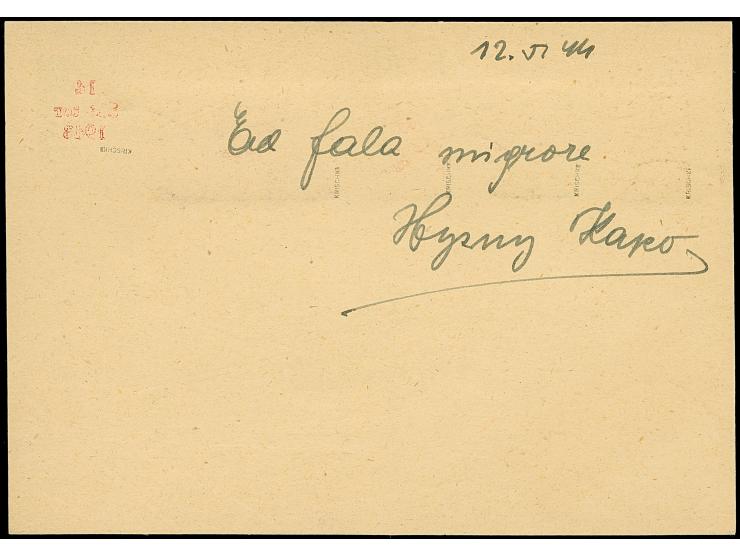 1943, &nbsp;1 Qind auf 3 Qind sowie 2-3Qind und Eilmarke 25 Qind als Zufrankatur mit Stempel “TIRANE 12.5.44” auf Ganzsachenk