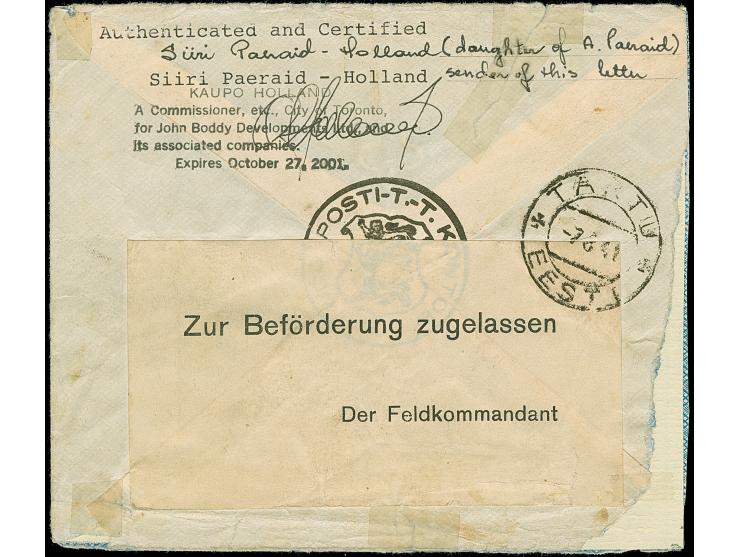 1941, 10 und 20 Kopeken mit gemeinsamem handschriftlichem Aufdruck “Eesti Post” in roter Tinte, sauber mit auf- und nebengese