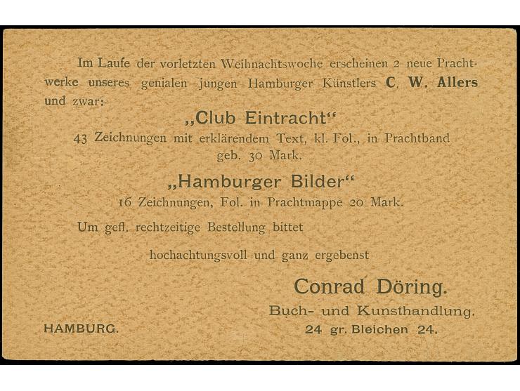 Hammonia: 1888, Hamburger Rathaus 2 Pfg. grün mit Rahmenstempel “HAMBURG 6.12.88” auf Postkarte “Bücher-Zettel” mit rückseiti