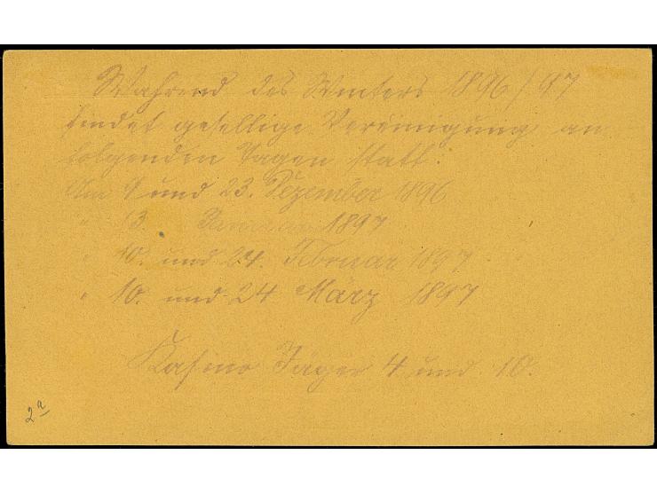 Stadt-Brief-Beförderung: 1896, Ganzsachenkarte 3 Pfg. auf gelbem Karton mit rotem Stempel “Stadtbriefbeförd.-Anstalt Colmar i