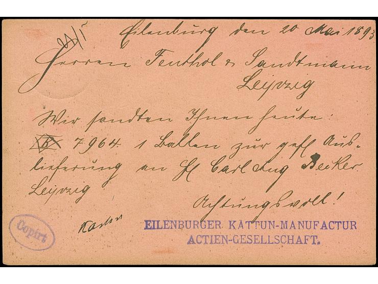 Courier: 1893, Ganzsachenkarte 3 Pfg. mit Stempel “EILENBURG LPZ.-COURIER 21.V.93” und viel Text nach Leipzig mit vorderseiti