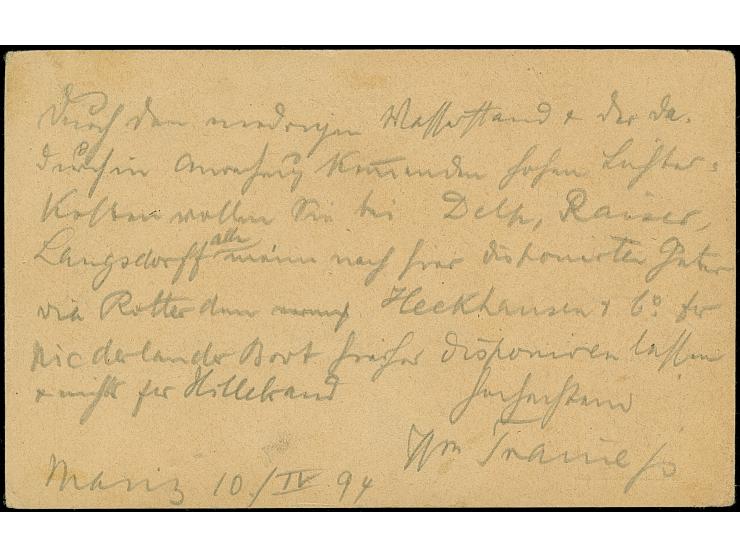 Privat-Brief-Beförderung: 1894, Ganzsachenkarte 2 Pfg. blau mit ovalem Stempel “MAINZER PRIVAT-BRIEF- U. PACKET-BEFÖRDERUNG 1