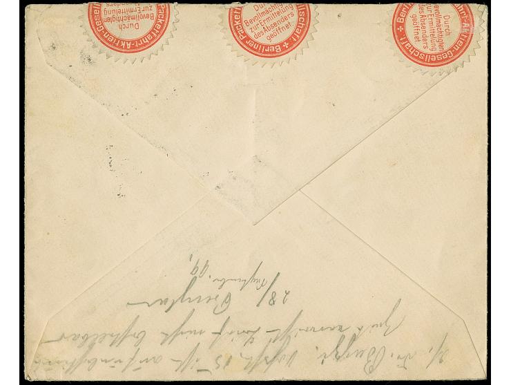 Berliner Packetfahrt Gesellschaft: 1896, 10 Pfg. braunlila mit Stempel "PACKET-FAHRT III 17. 28.9.00, Randstück auf R-Ortsbri