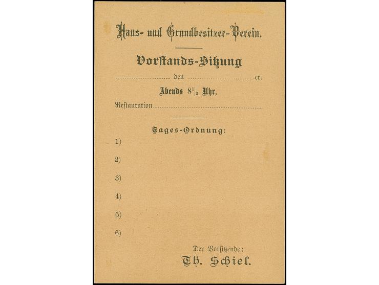 Mülheimer Privat-Briefe-Beförderung: 1896, Ganzsachenkarte 2 Pfg. blau mit rückseitigem Zudruck “Haus- und Grundbesitzer-Vere
