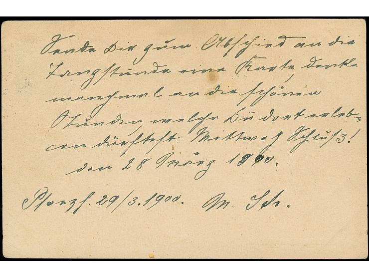 Stadtbrief-Verkehr: 1900, Abschieds-Ganzsachenkarte 2Pfg. blaugrün mit Abbildung “Herold mit Spruch” gebraucht mit Stempel “S