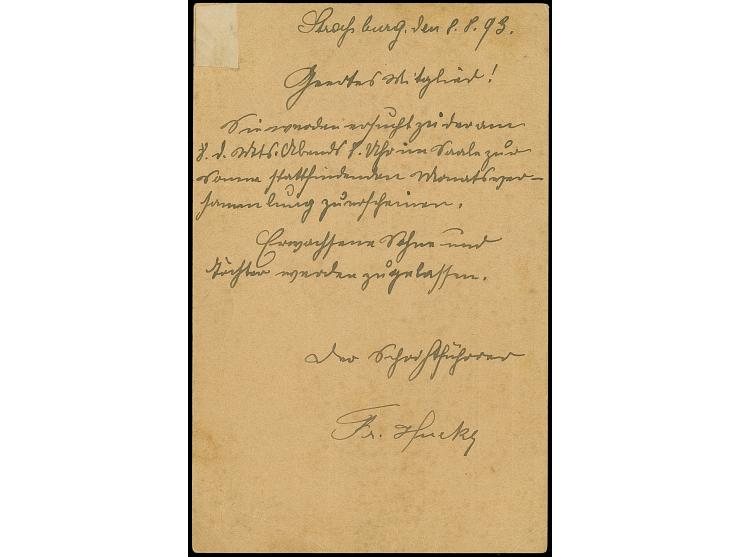 Hansa: 1892/96, 2 Pfg. dunkelblaugrau mit Ovalstempel vom “5.8.1993” auf Vordruck-Postkarte mit viel Text. Die Karte mit hint