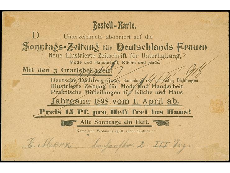 Privat-Stadtpost: 1896, Nachportomarke 6 Pfg. rot mit Stempel “STUTTGART 14.APR.98” auf unfrankierter Bestellkarte an die Buc