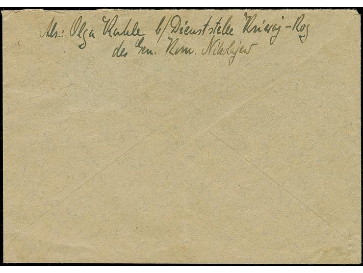 18 Pfennig Kriwoj Rog mit Dienstsiegelentwertung auf echt gelaufenem Brief mit entsprechender Zufrankatur Allgemeine Ausgabe 