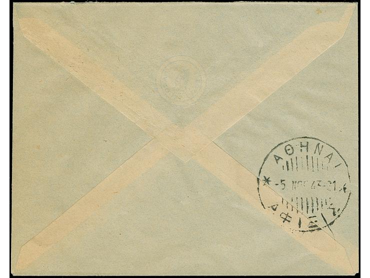 1943, Flugpost 50 Centesimi mit rotem Aufdruck sowie 50 Centesimi schwarzviolett mit schwarzem Aufdruck, sauber mit Stempel "