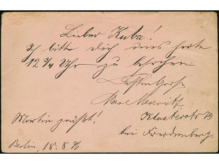 Berliner-Verkehrs-Anstalt: 1896, 5 Pfg. ultramarin, 1½ Pfg. grün und zwei Einzelmarken 1 Pfg. rot jeweils mit Stempel “BERLIN