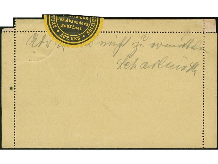 Berliner Privatpost und Spedition A.G.: &nbsp;1895, Ganzsachen-Kartenbrief 3 Pfg. mit Stempel “PRIVATPOST BERLIN 8.10.96” und