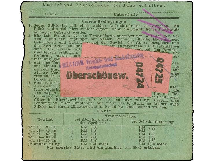 Stadt-Güter-Verkehr Berlin: 1944, 1,80 M. graublau, 1,60&nbsp;rotviolett, 10 Pfg. orange und 1. Ausgabe 40 Pfg. violett sowie